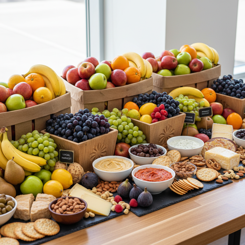 Suggested arrangement of a Custom Corporate Box — actual contents tailored to your order