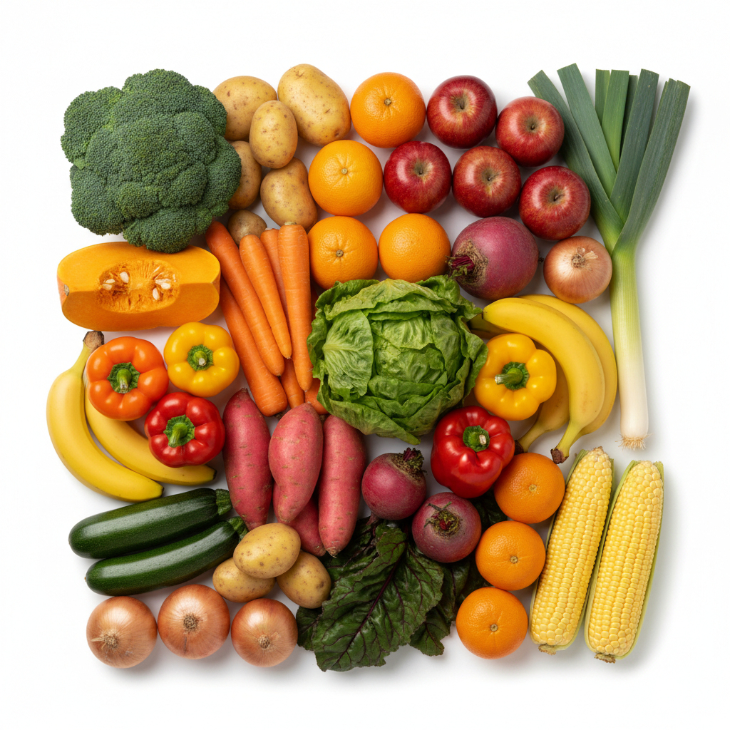 Large Fruit & Veg Box by Freshly Local - fresh seasonal produce flat lay